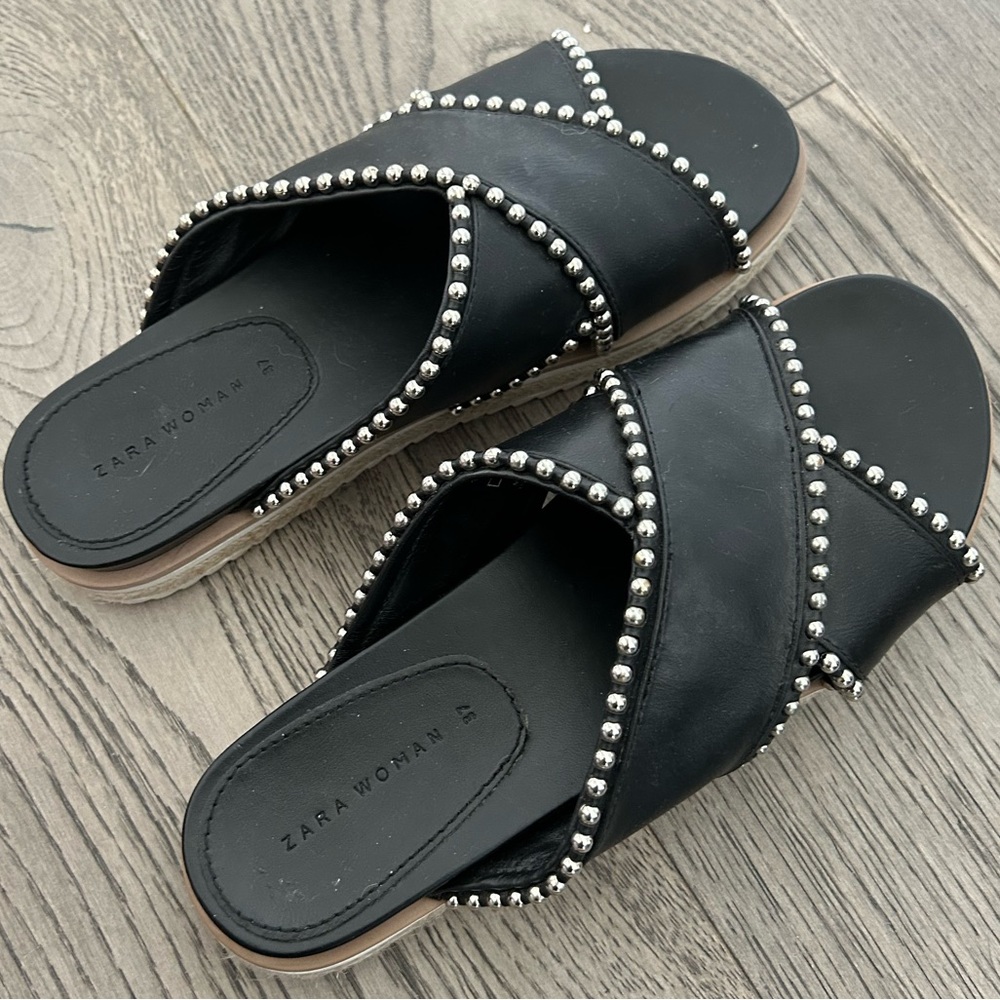 Zara Black Sandals with Silver Studs